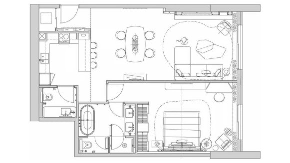 Apartment floor plan, 1 bedroom in Sofitel Residences No. 11006 (2D)